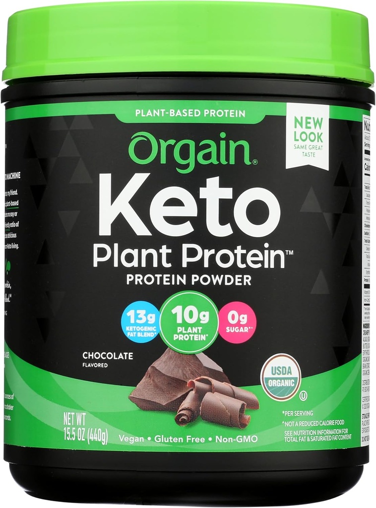 Orgain Organic Keto Vegan Protein Powder, Czekolada - 10 g Białko na bazie roślin, 0g Cukier *, Awokado & Olej kokosowy, Gluten Free, No Dairy, Laktoza lub Soy Ingredients, Dla Smoothies & Shakes, 0.97lb