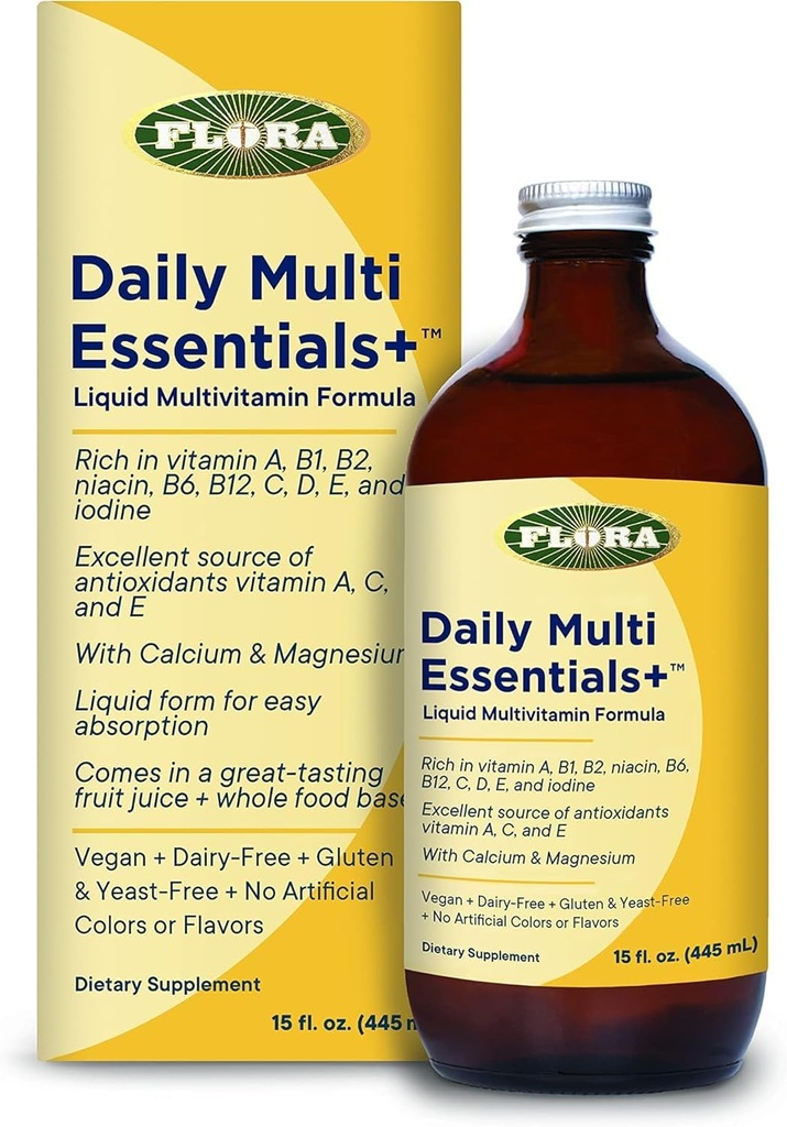 Flora - Daily Multi Essentials +, Liquid Multivitamin Formula, 13 Esential Vitamin & Minerals, 15 Fl Oz