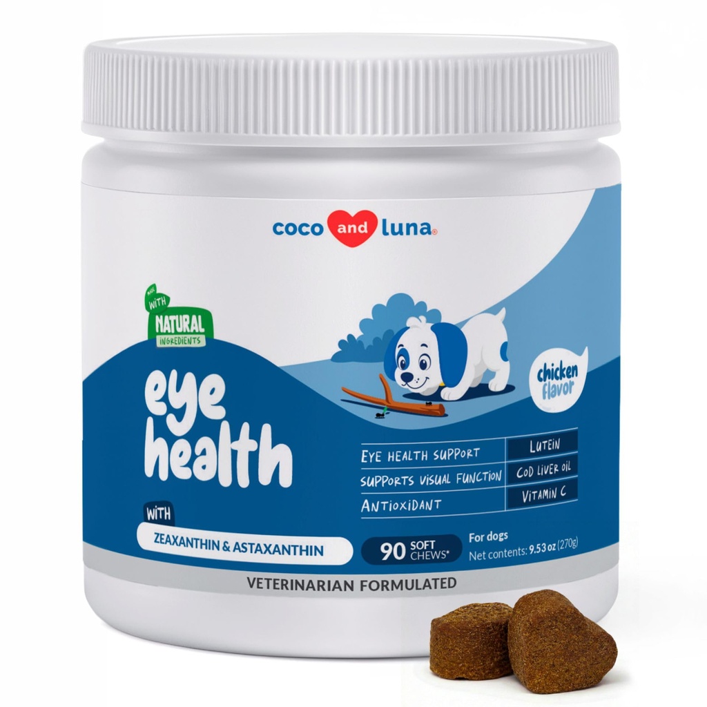 Wsparcie dla psów - 90 Soft Chews - Dog Supplements for Vision, Eye Vitamins for Dogs, z przeciwutleniaczem Cod Liver Oil, Dog Omega Supplement, Omega 3 EPA i DHA tłuszczowych kwasów.