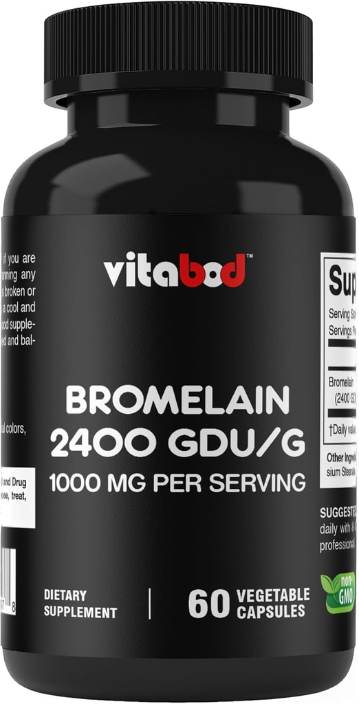 Suplement Bromelain 1000mg na serwowanie, 2400 GDU / g, Enzymy proteolityczne, Popiera trawienie białek, 60 Hrabia - Non- GMO & Gluten Free