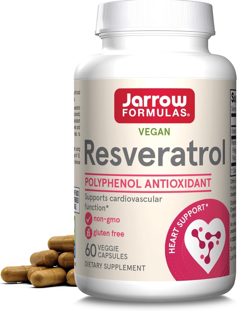 Jarrow Fixas ® Resveratrol 100 mg, Suplement diety, Przeciwutleniacze dla funkcji sercowo-naczyniowych, 60 Kapsułek wegetariańskich, 60 Day Supply