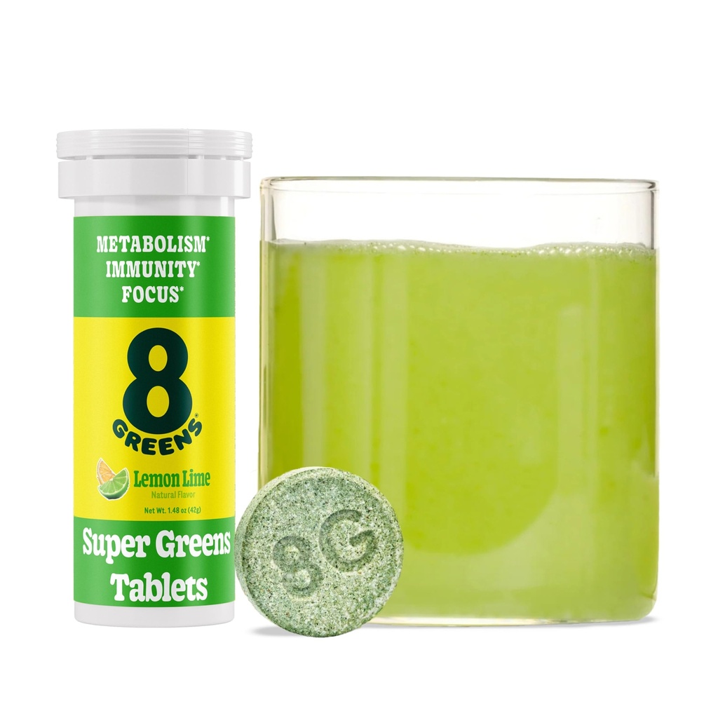 8Zielone tabletki Supergreens 124; Super Zielone tabletki w proszku Superfood Tablet, Metabolizm Immunitet & Focus, Codziennie Zielone tabletki effervescent, Organic: Aloe Vera, Spirulina, Chlorella, Limy Lemon, 10 Służenia