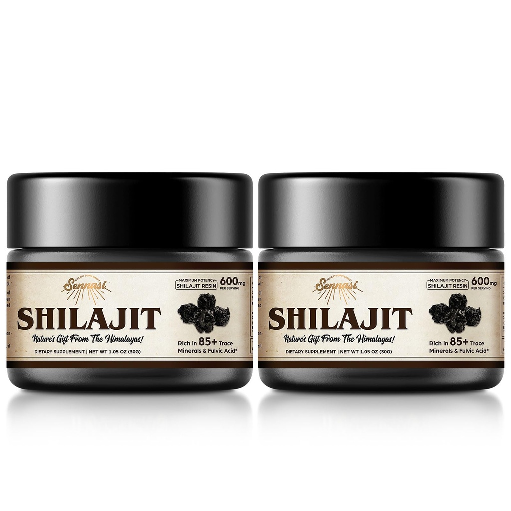 Shilajit Pure Himalayan Organic Shilajit Resin - 600mg Maximum Potency Natural Organic Shilajit Resin z 85 + Ślad minerałów i kwasu Fulvic dla energii, Wsparcie immunologiczne, 30 Grams (2 Pack)