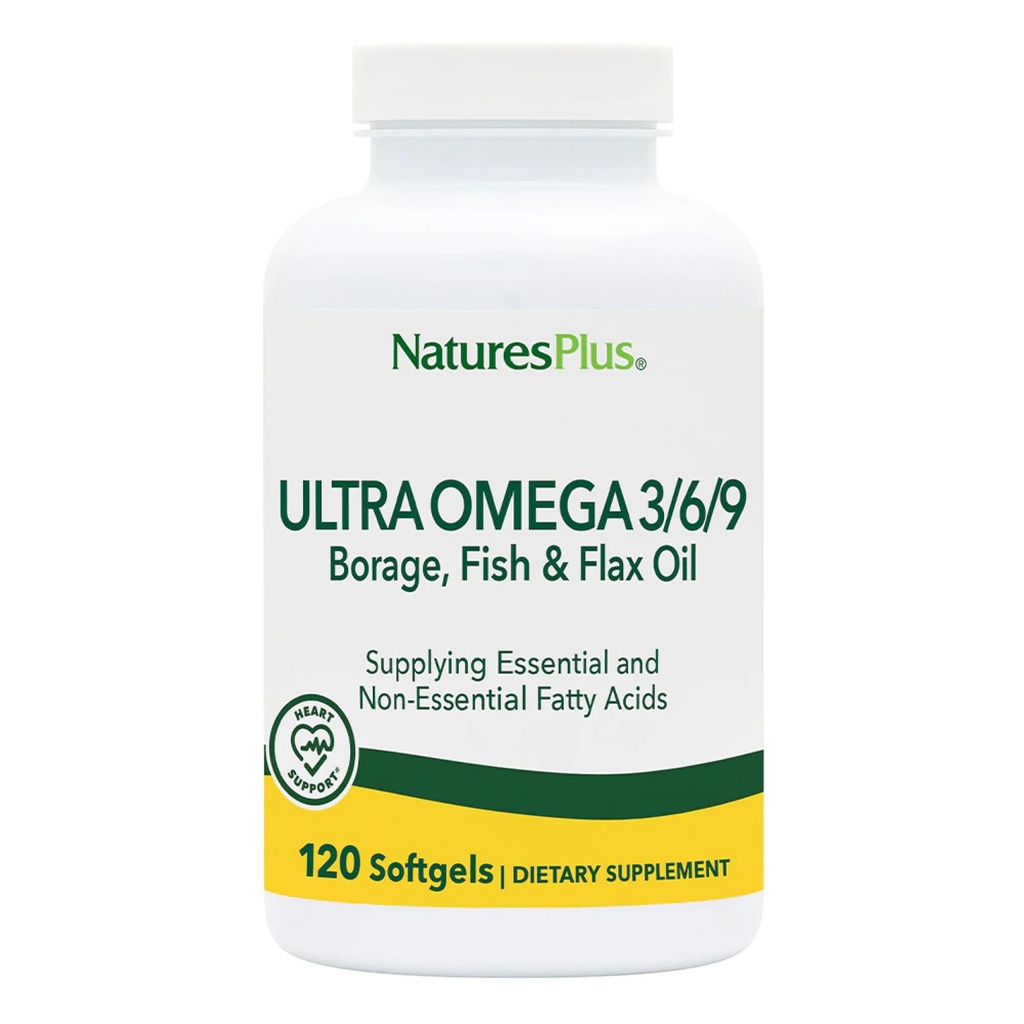 Natury Plus Ultra Omega 3 6 9- 1200 mg, 120 Softgels - Olej z borasu, olej rybny, suplement oleju lnianego - Gluten- Free - 120 Servings