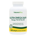 Natury Plus Ultra Omega 3 6 9- 1200 mg, 120 Softgels - Olej z borasu, olej rybny, suplement oleju lnianego - Gluten- Free - 120 Servings