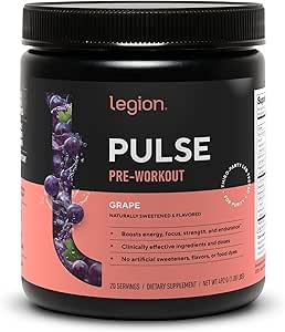 LEGION - All Natural Nitric Oxide Precuting Drink to Boost Energy, Creature Free, Natural Sweetened, Beta Alanine, Citruline, Alpha GPC (Grape)
