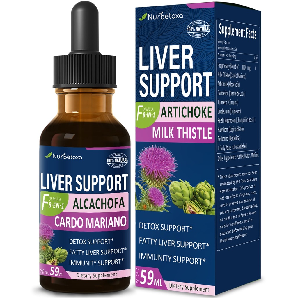 Mleko Thistle & Artiduck Ekstrakt Podpory Wątroby dla Tłustej Wątroby, Alcachofa, Curcuma y Cardo Mariano para el Higado Graso, Berberina para Bajar de Peso, Wątroba Detox & Naprawa Archiwa.2oz