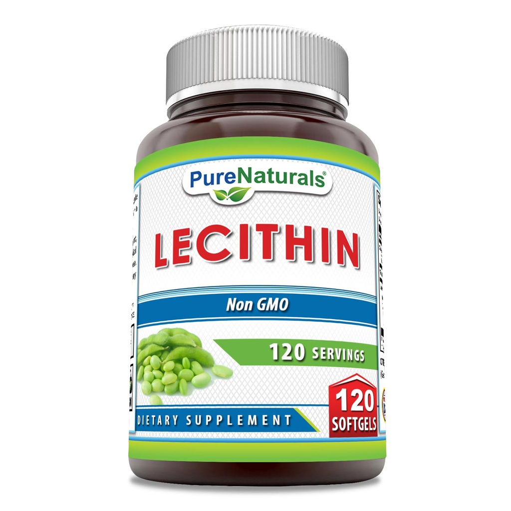 Czysty przyroda Lecytyna 1200 mg Softgels Supplement Equipment 124; Wysoka potencja 124; Non-GMO Equipment 124; Gluten Free (120 Count)