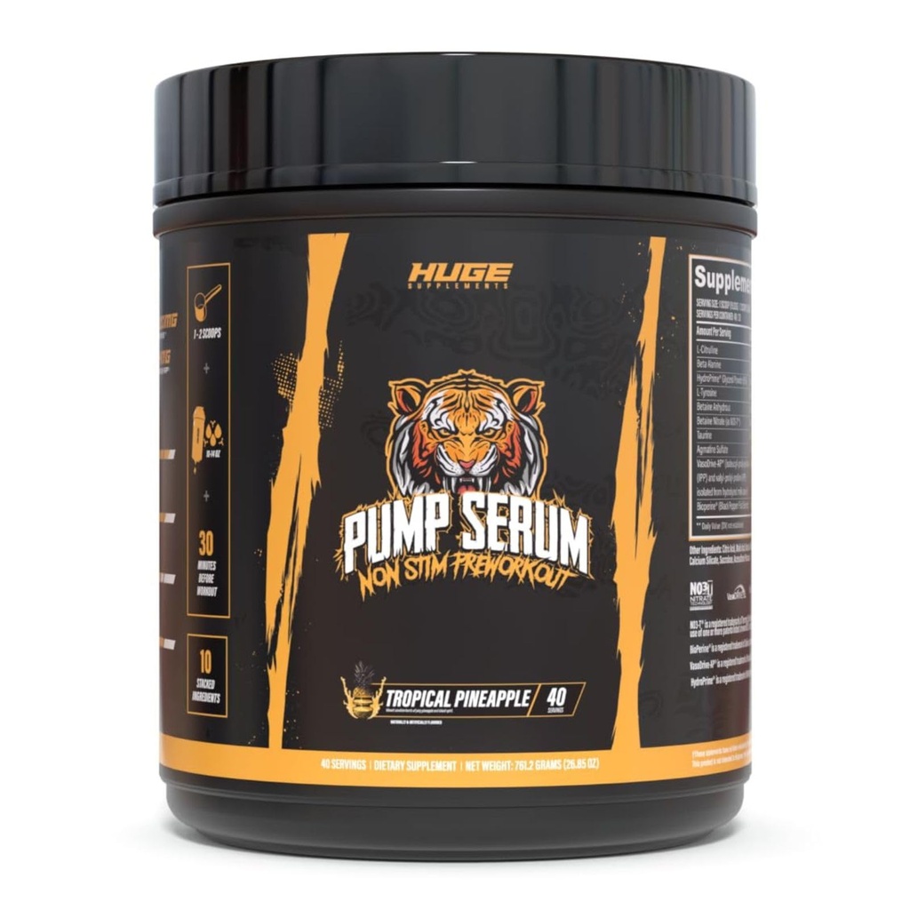 Ogromne suplementy Pompa Serum, Stim Free Pre Workout i Azoksyd Nitric Booster do wzmocnienia Focus, Pompy, Pełna bez kofeiny, L- Citrulina, GlycerPump, L- Tyrozyna, Nitrosigina (Ananas tropikalny)