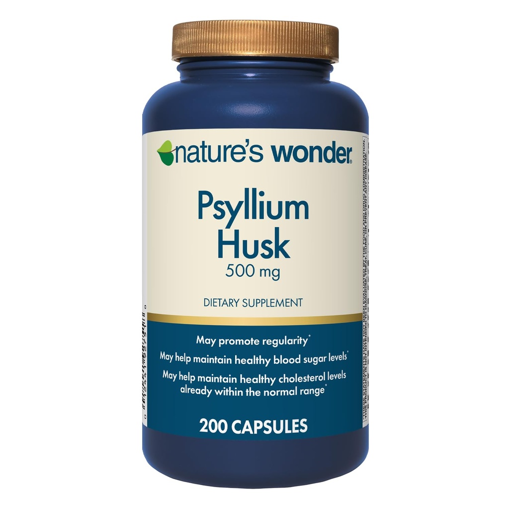 Natural 's Wonder Psyllium Husk 500 mg Kapsułki na zdrowie pokarmowe, Fiber na bazie plantacji, 200