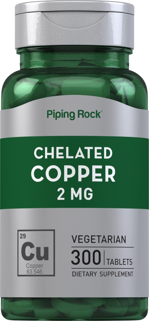 Piping Rock Chelated Copper 2 mg Supplement Supplement 124; 300 Tabletki 124; Wegetarianin, Non-GMO, Gluten Free
