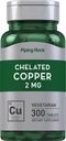 Piping Rock Chelated Copper 2 mg Supplement Supplement 124; 300 Tabletki 124; Wegetarianin, Non-GMO, Gluten Free