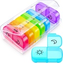 AUVON XL Cotygodniowy pill Organizator 2 razy dziennie z dużym otwarciem dla łatwego napełniania, AM PM pill Box 7 Dzień w tęczowych kolorach, Przenośny Travel pill Case for Medication, Witaminy, Oleje rybne, Suplementy