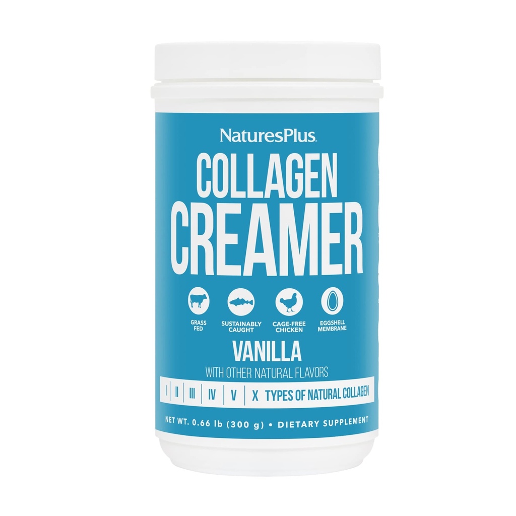 NaturesPlus Collagen Creamer, Wanilia - 0,66 lb Proszek - Włosy, Skóra, Nail & Joint Health, Wsparcie układu immunologicznego - Non-GMO, Gluten Free - 12 Służenia