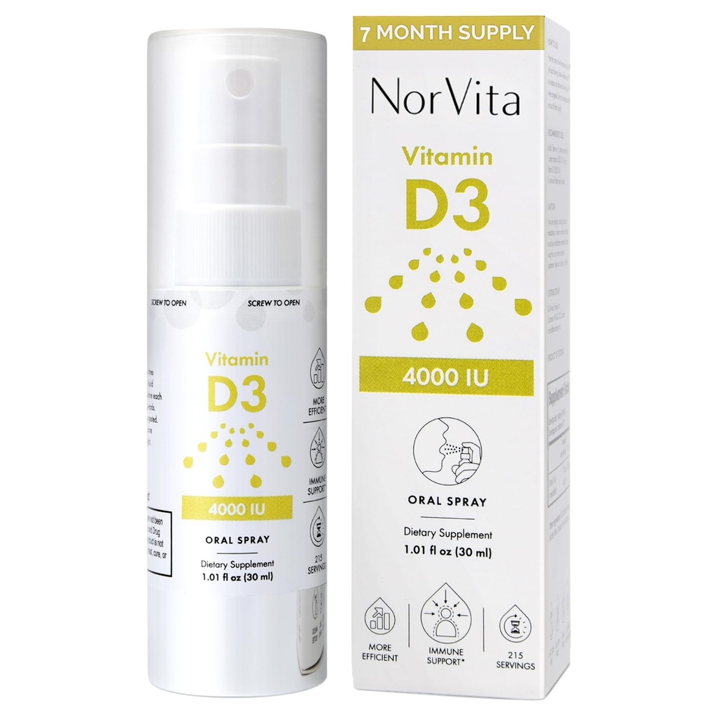 Witamina D3 Spray 4000 j.m. (215 Servings) - Wysoka absorpcja, Wegan, Wspiera zdrowie kości i immunologiczne, Wchłanianie wapnia - Codzienne doustne witaminy D Spray