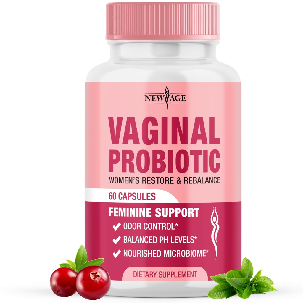 NOWY Probiotyki waginalne wieku dla kobiet z prebiotykami, ekstrakt żurawinowy i mieszanka Lactobacillus Probiotic, Wspiera zdrowe pH Równowaga, Kontrola zapachu, Flora waginalna - 60 Kapsułki