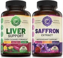 Liver Cleanse Detox Repair Formula i czysty seffron ekstrakt Bundle (Jedna butelka każdy). Wspiera zdrowie wątroby, wzrost energii, nastrój, funkcje metaboliczne. USA Made.