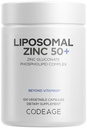 Codeage Liposomal Cynk Suplement - 3 Dostawa Miesiąc - Jeden dzień - 50 mg Glukonian cynku Witaminy - Podstawowe suplementy mineralne Cynk Plus Liposomal Matrix Dostawa - Vegan Non-GMO - 100 Kapsułki