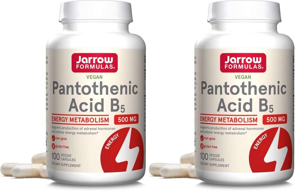Jarrow Fixas Pantothenic Acid B5 500 mg - 100 Veggie Caps - Witamina zasadnicza B - Produkcja energii i wsparcie metabolizmu - 100 Słupki (Opakowanie 2)