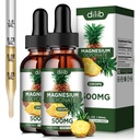 (2 opakowania) Magnezu Glycinate Supplement, Płyn Magnezu Glicynian płynny Krople 500mg- Relief wspomagający stres, Relaks, Drewno, Sen, Kość i Muscle- 4 Fl Oz, Wegan, Smak ananasowy