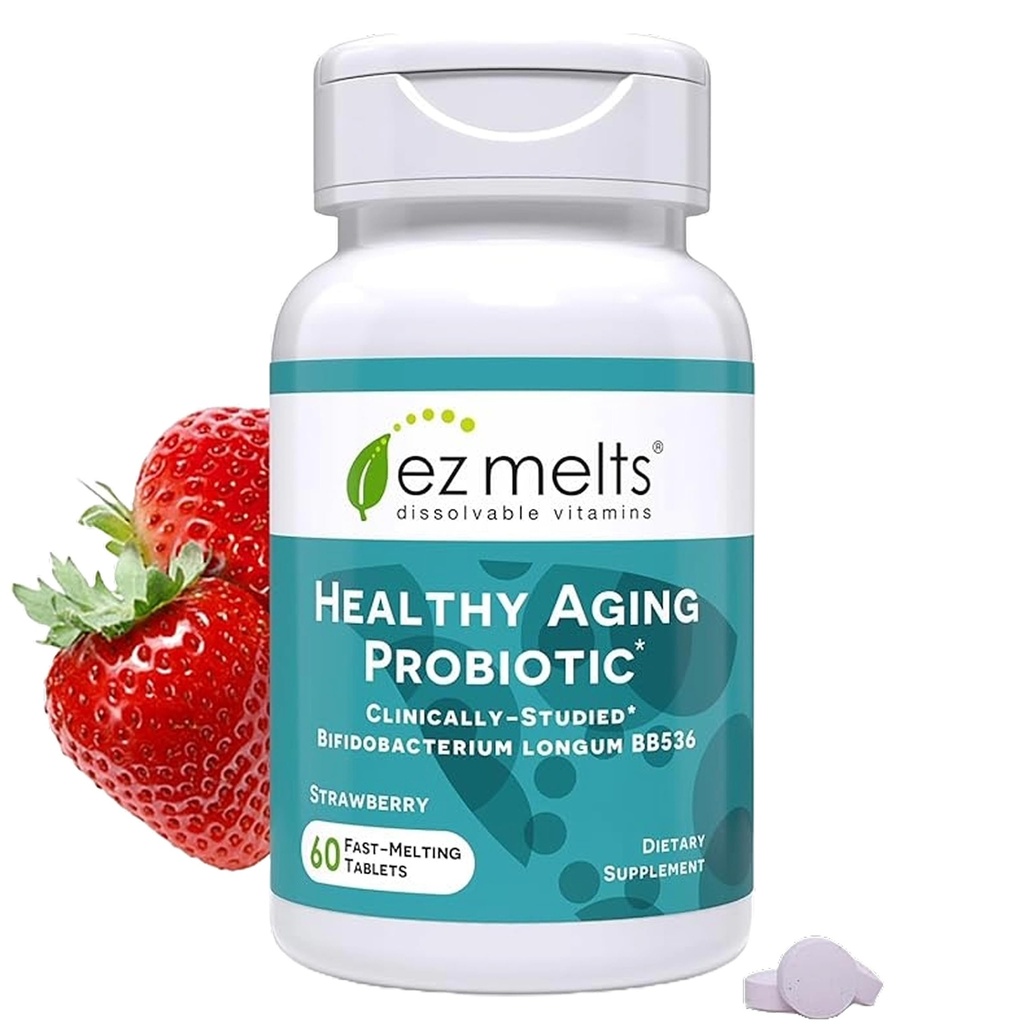 EZ Stopy Rozpuszczalny Zdrowy Starzenie Probiotyk, Bifidobacterium Longum BB536 (2 Miliard CFU), Bez cukru, Probiotyki dla kobiet i mężczyzn 50 +, 2-Miesiąc dostaw - 1 Pack
