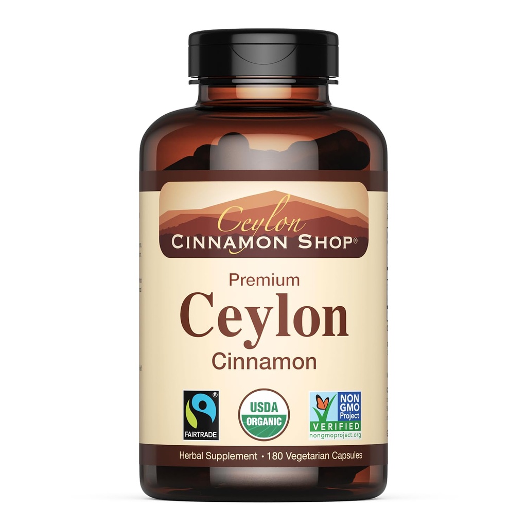 Ceylon Cynamon Shop Organiczny Ceylon Cynamon (100% certyfikowany) Suplement, 180 Kapsułki, 3 Miesiąc dostaw