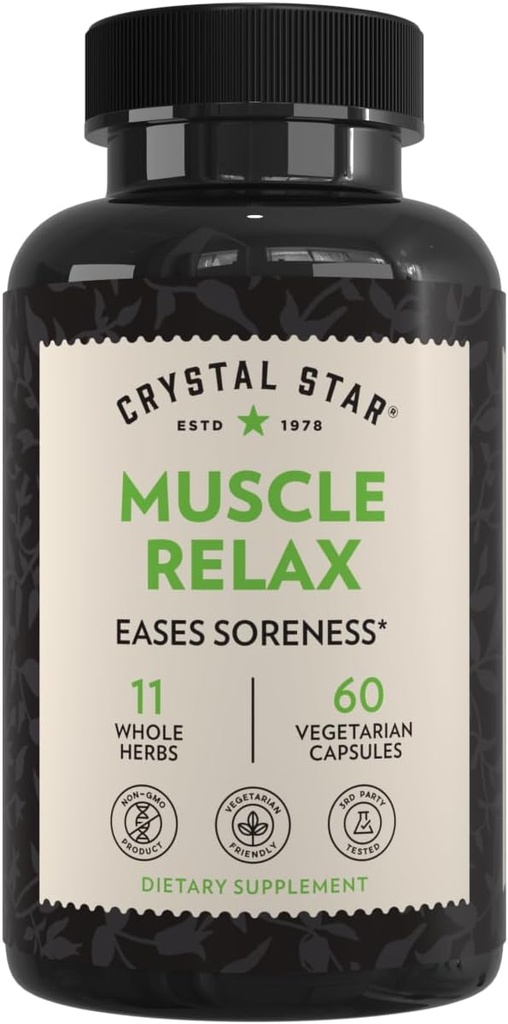 Crystal Star Mięśnie Relax (60 Kapsułki) - Ziołowa ulga od bólu mięśni, skurcze i skurcze - Valerian Root, Jamajka Dogwood & Cramp Bark - Non-GMO