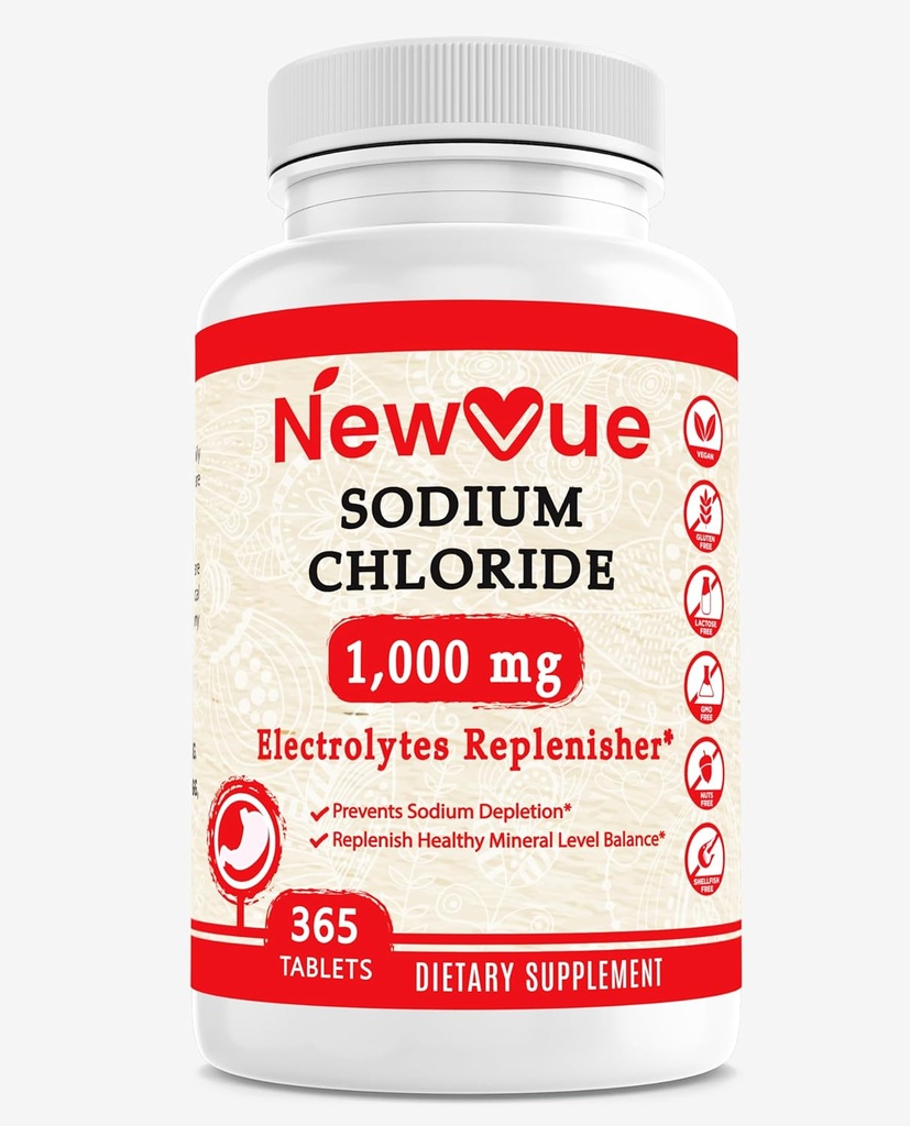 Chlorek sodu 1000mg, 365 tabletek - tabletki soli, non-GMO, Gluten Free - Napoje z elektrolitami Zastąpione nawodnienie