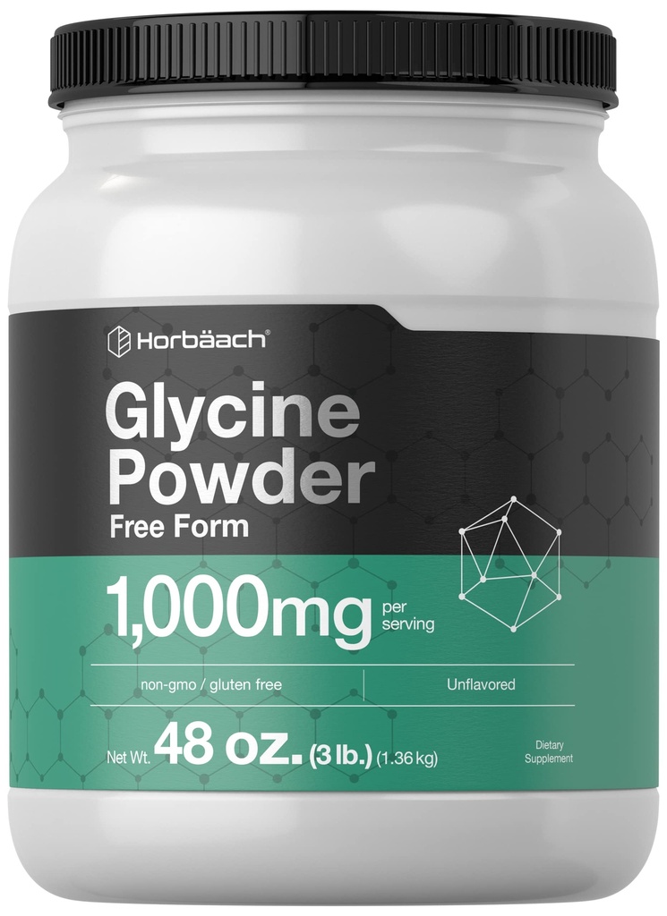 Horbäach Glycine Proszek 3 lbs Xi124; Suplement w postaci wolnej 124; Proszek niełuskany 124; Wegetarianin, Non-GMO, Gluten wolny