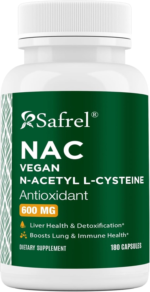 Safral N- Acetyl- L- Cysteina (NAC) Kapsułki, 600mg, 180 Hrabia, oddechowe, immunologiczne, Zdrowie wątroby Potężne przeciwutleniacze Wsparcie, Free- rodniki, Łatwe do Absorb, Non-GMO, Gluten Free