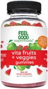 FeelGood Superfoods Vita Owoce i warzywa Suplementy, Owoce wielowymiarowe i żelki roślinne, 25 Owoce i warzywa, Arbuz i aromaty jabłkowe, Wegan, Non-GMO, 60 Hr