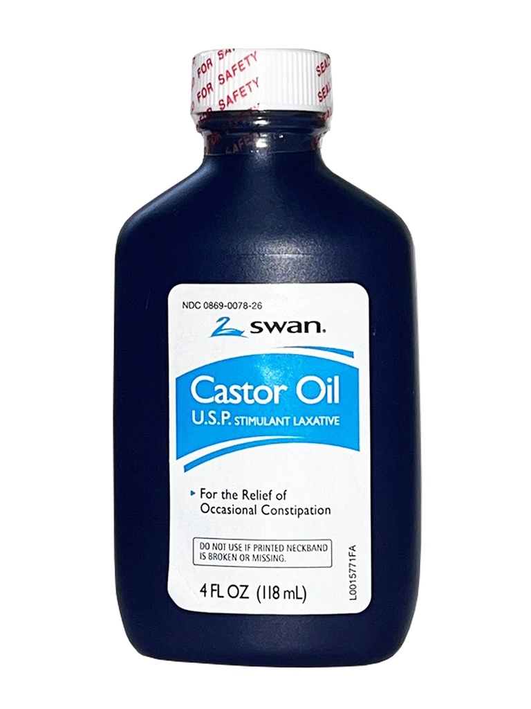 SWAN Castor Oil USP 100% Stymulant Laxative 4 FL OZ - Leczenie sporadycznych zaparć
