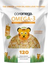 Coromega Dzieci Omega 3 Suplement oleju rybnego, 650mg Omega- 3, Tropikalna pomarańcza + Witamina D, 120 Jednoporcjowe pakiety naciśnij
