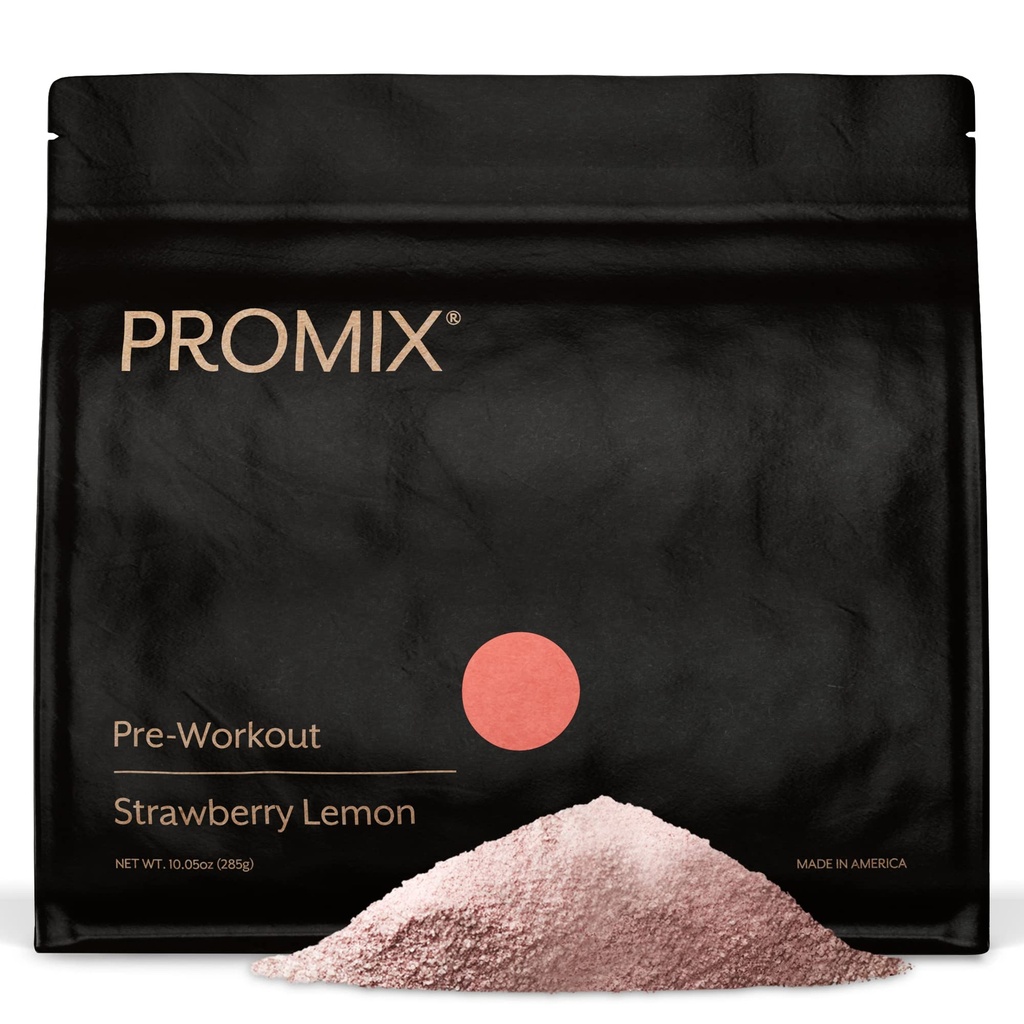 Promix Pre- Workout Powder, Truskawka Lemon - Wzmacnia ostrość, Energia i wytrzymałość - Z kofeiną, B12, Beta- Alanine & L- Tyrozyna - Gluten & Dairy- Free, 10.05 oz