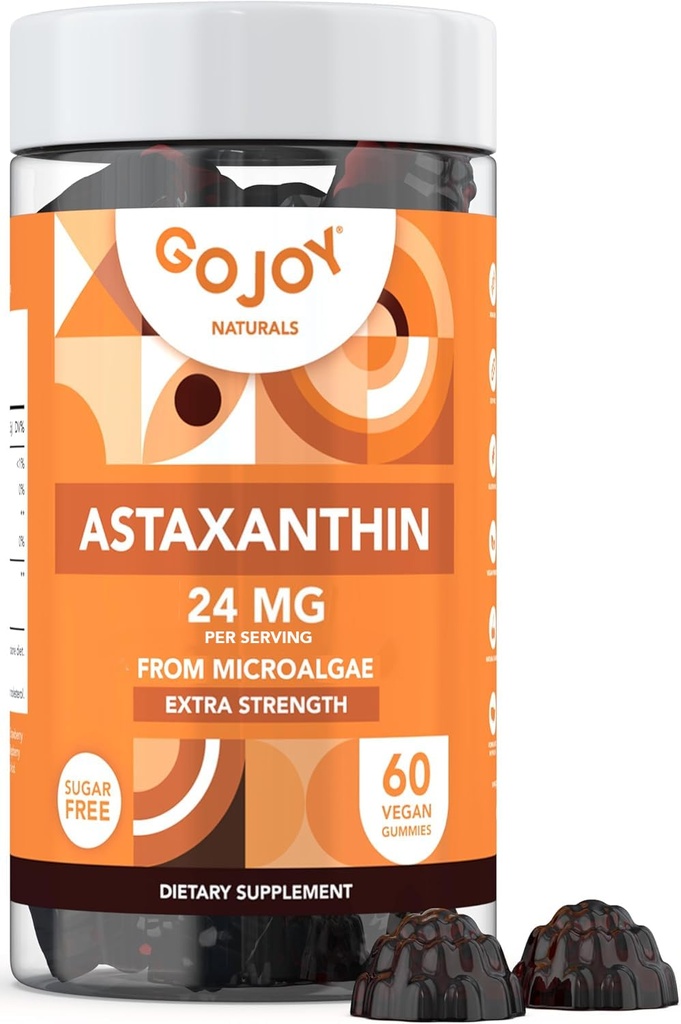 GOJOY NATURALNY Gummie Astaksantyny 24 mg - Wysokiej mocy suplement przeciwutleniacz - Skóra, oko i immunologiczne wsparcie Wellness - Wegan, Sugar- Free, Non-GMO, Gluten- Free, Soy- Free - 60 Gummies