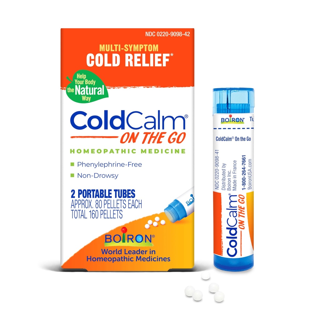 Boiron ColdCalm On The Go Cold Relief for Sneezing, Runny Nose, Przekrwienie nosa i ból gardła - 2 Count (160 Pellets)