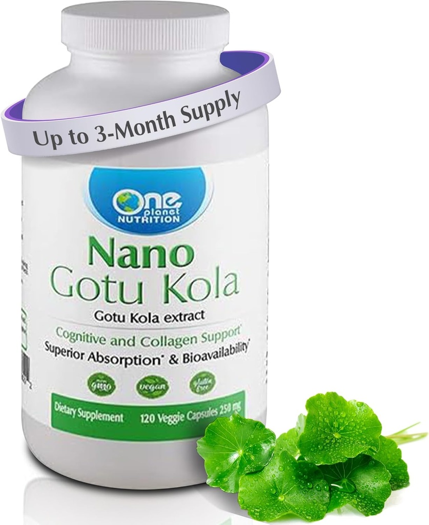 One Planet Nutrition Nano Gotu Kola 250 mg Kapsułki wegetariańskie (120 Servings), Gotu Kola Extract, Nano for Enhanced Absorption, Enhances Brain Function & Collagen Syntesis, Non-GMO, Wegan, Gluten- Free