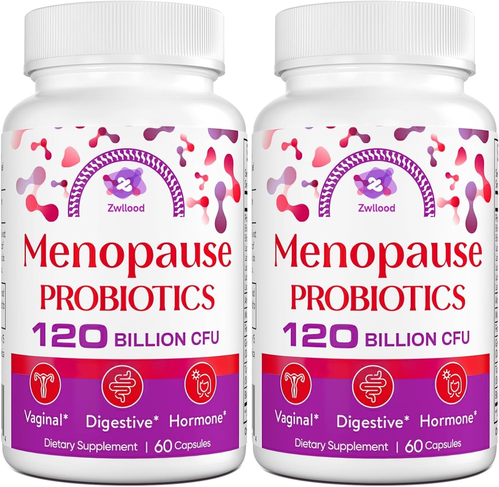 Menopauza Suplementy dla Kobiet, 120 Miliard CFU Probiotyki dla Kobiet, All- Naturalne Probiotyczne Suplementy dla Menopauzy Gorące błyski, nocne poty, Mood Swings i Hormon - 120 Kapsułki ziołowe