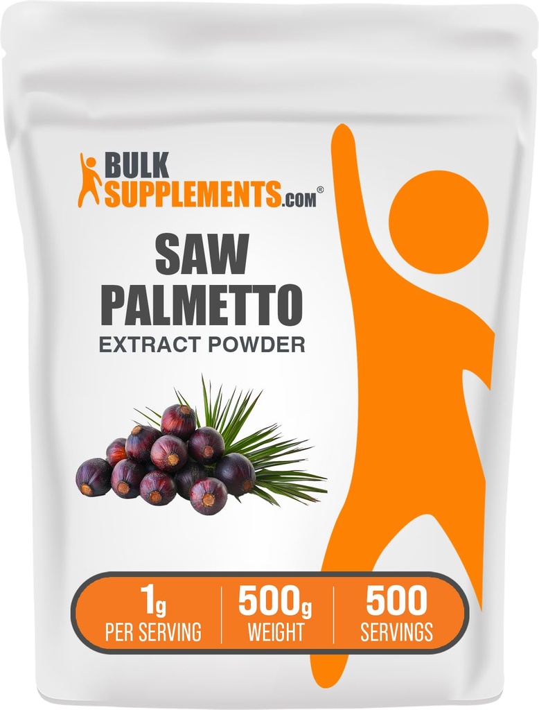 BulkSupplements.com Saw Palmetto Extract Powder - Serenoa Repens, Saw Palmetto Supplement, Herbal Supplement - Vegan & Gluten Free, 1 g na Serving, 500 g (1.1 lbs) (Opakowanie po 1)