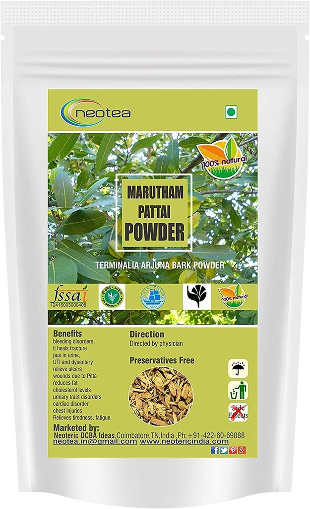 neotea Marutham Pattai Proszek do sporządzania zawiesiny 124; Organic Arjuna Bark Proszek do sporządzania zawiesiny 124; Terminalia Arjuna do sporządzania zawiesiny 124; Ayurvedic Heart Health Powder 300 GM