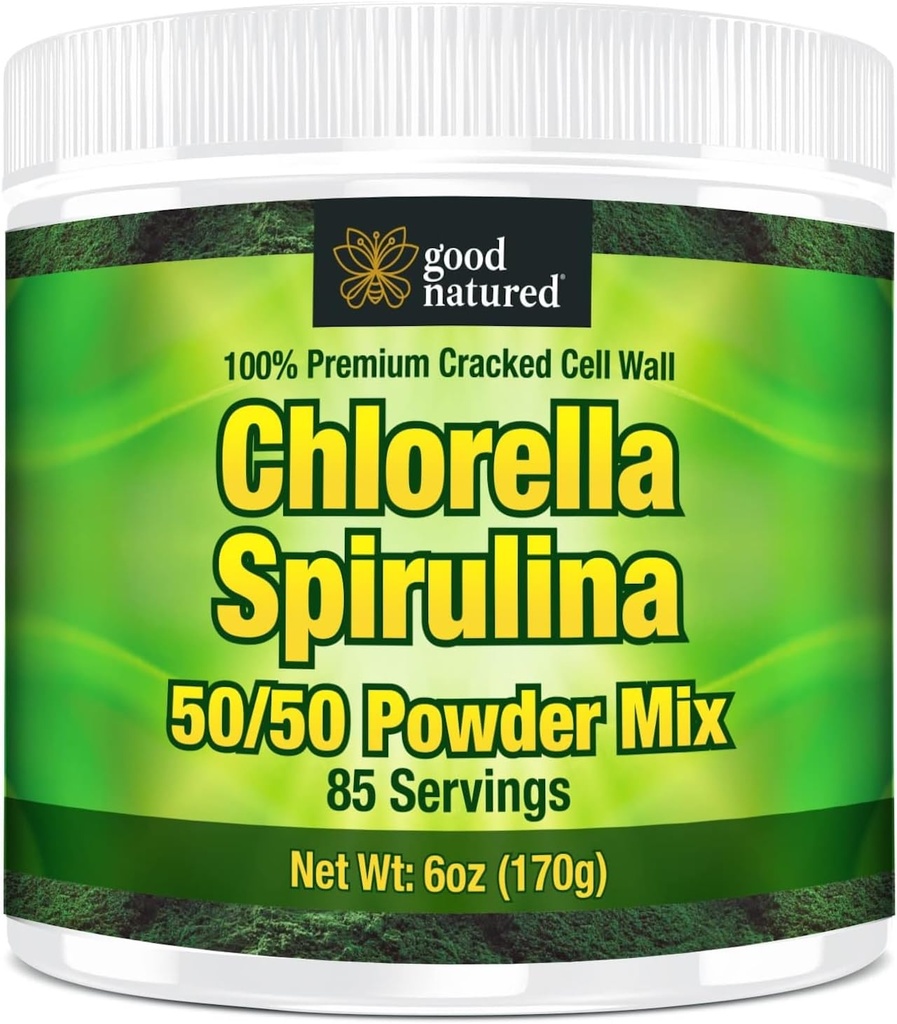 Dobre Natured Premium Chlorella Spirulina Proszek 124; 85 Służenie 124; Non-GMO 124; Sunlight Urosły 124; Głęboki zielony kolor 124; Cracked Cell Wall 124; Alkalizing 124; Wysokie białko 124; Wegan Kapsułki organiczne 124; Woda górska