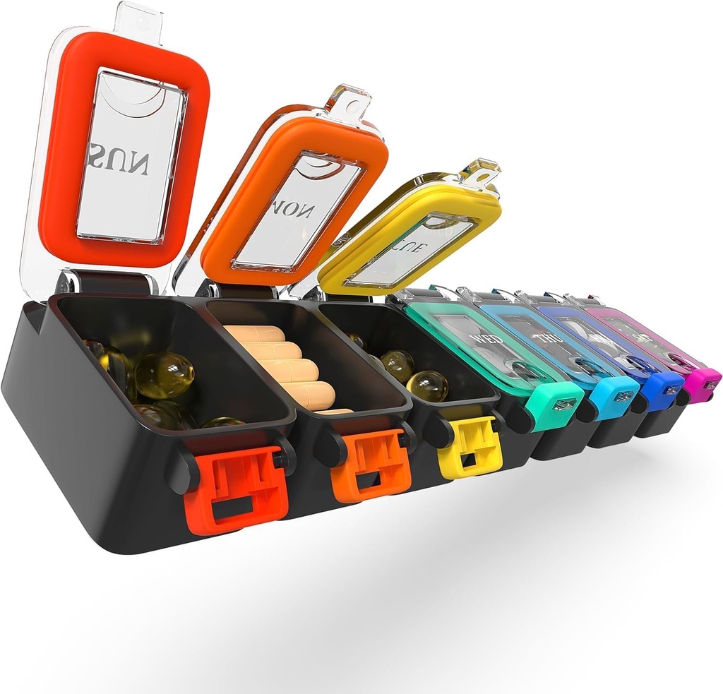 BEXEEN Cotygodniowy lek Pill Organizator wodoodporny 7 Dzień duży pill Pudełko Codzienny pill Case Cute Witamina Organizer Przenośny pojemnik na tabletki Podróże Holder XL Suplement leków Dispenser jeden dzień