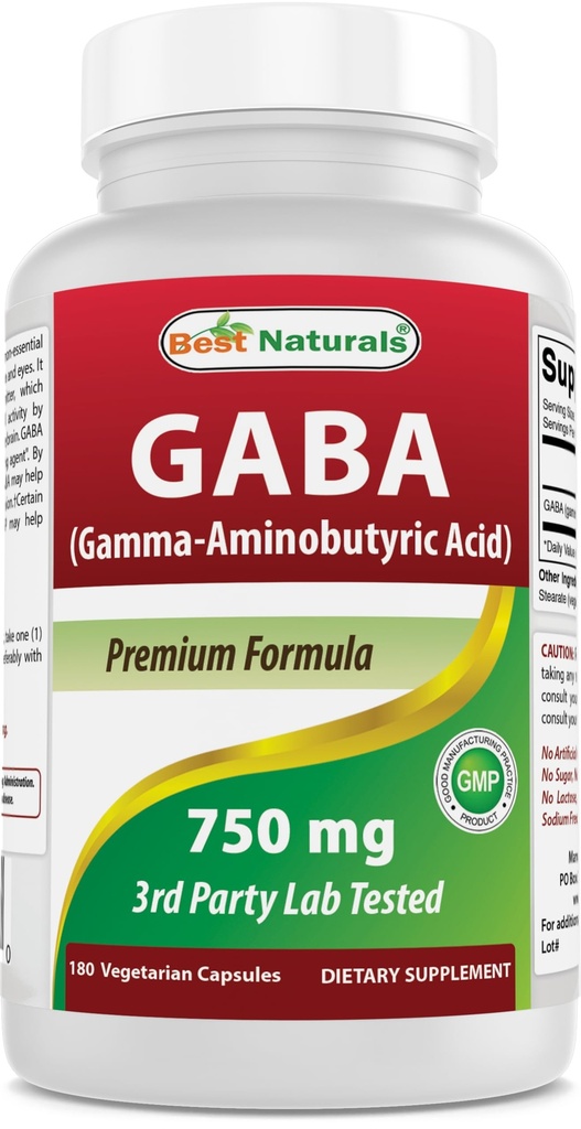 Najlepsze Naturals GABA Suplement 750mg 180 Kapsułki wegetariańskie, Naturals Sleep Aid