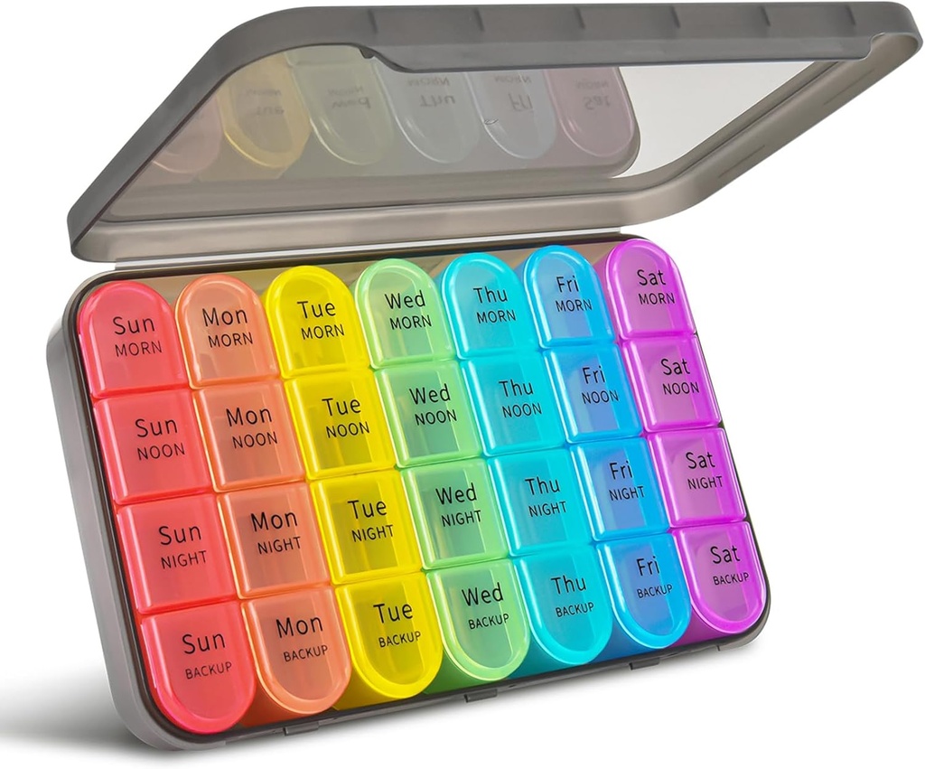 Greencycle Cotygodniowy Pill Organizator, 7 dni / 4 razy w ciągu dnia Duże Pill przypadki Moisture- Proof Pill Pudełko AM PM Medicine Organizator do trzymania Vitamin Fish Oil Compartments Dodatek (Rainbow)