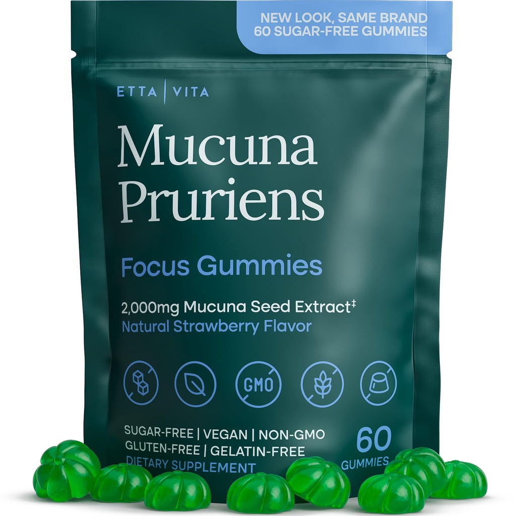 Dopamine Supplement - Sugar-Free Mucuna Pruriens Gummies (2g/serving) Energy & Focus Gummies - Potent Mucuna Pruriens Extract Supplement for Calm Mood and Motivation, Vegan, Non-GMO, Gluten-Free, 60ct