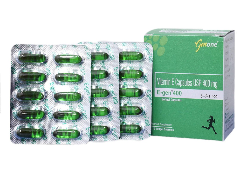 genone E- Gen 400 Witamina E Kapsułka do połysku twarzy, skóry i odżywiania włosów (30 kapsułek)