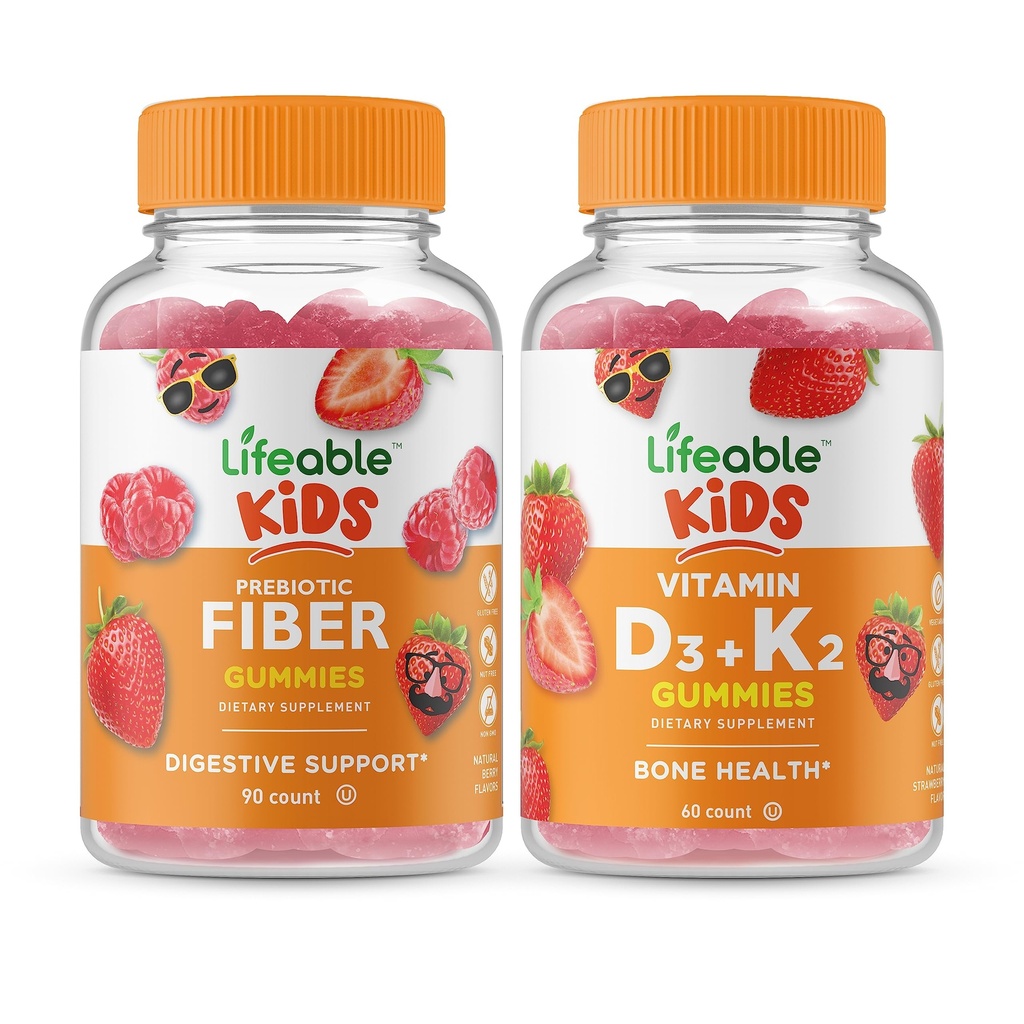 Żywe prebiotyczne dzieci włókno + witamina D3 + witamina K2 Dzieci, Gummies Bundle - Great Desting, Suplement witaminy, Gluten Free, GMO Free, Gummy do żucia