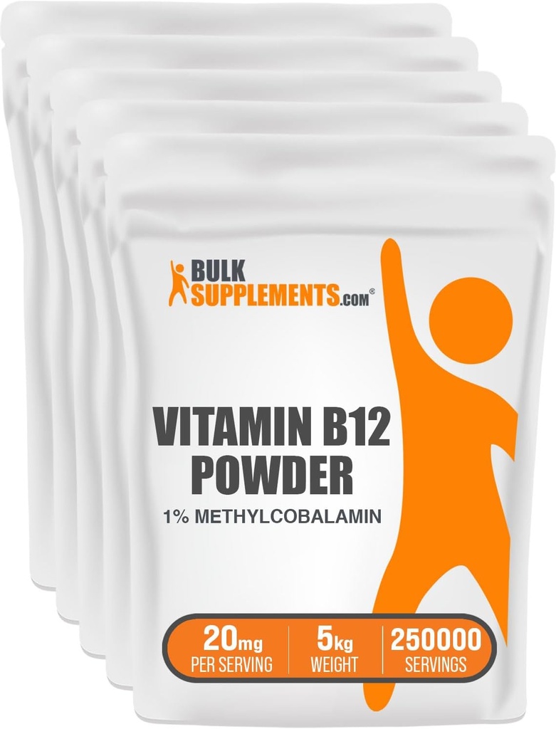 BulkSupplements.com Vitamin B12 Methylcobalamin Powder - 1% B12 Methylcobalamin, Essential B Vitamin - B12 Supplement, Gluten Free, 20mg per Serving, 5kg (11 lbs) (Pack of 1)