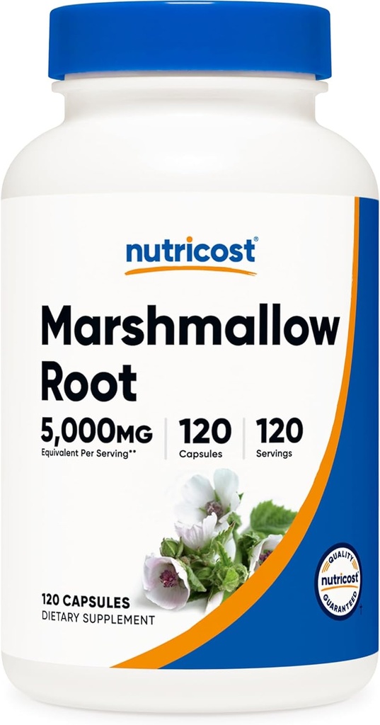 Nutricost Marshmallow Root 5000mg ekwiwalent, 120 Kapsułki wegetariańskie - Gluten Free & Non-GMO - z 500mg 10: 1 Ekstrakt