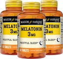 MASON NATURAL Melatonina 3 mg z B6 & Wapń, Naturalna pomoc na sen, Wspomaga Restful Sleep, 60 tabletek (Opakowanie po 3)